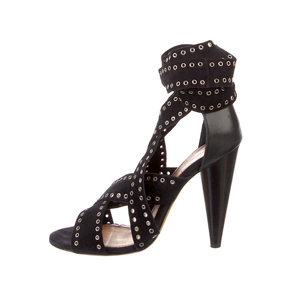 Isabel Marant. Eyelet Suede Anaid Cross Strap Wrap Around Sandals - Picture 10 of 11